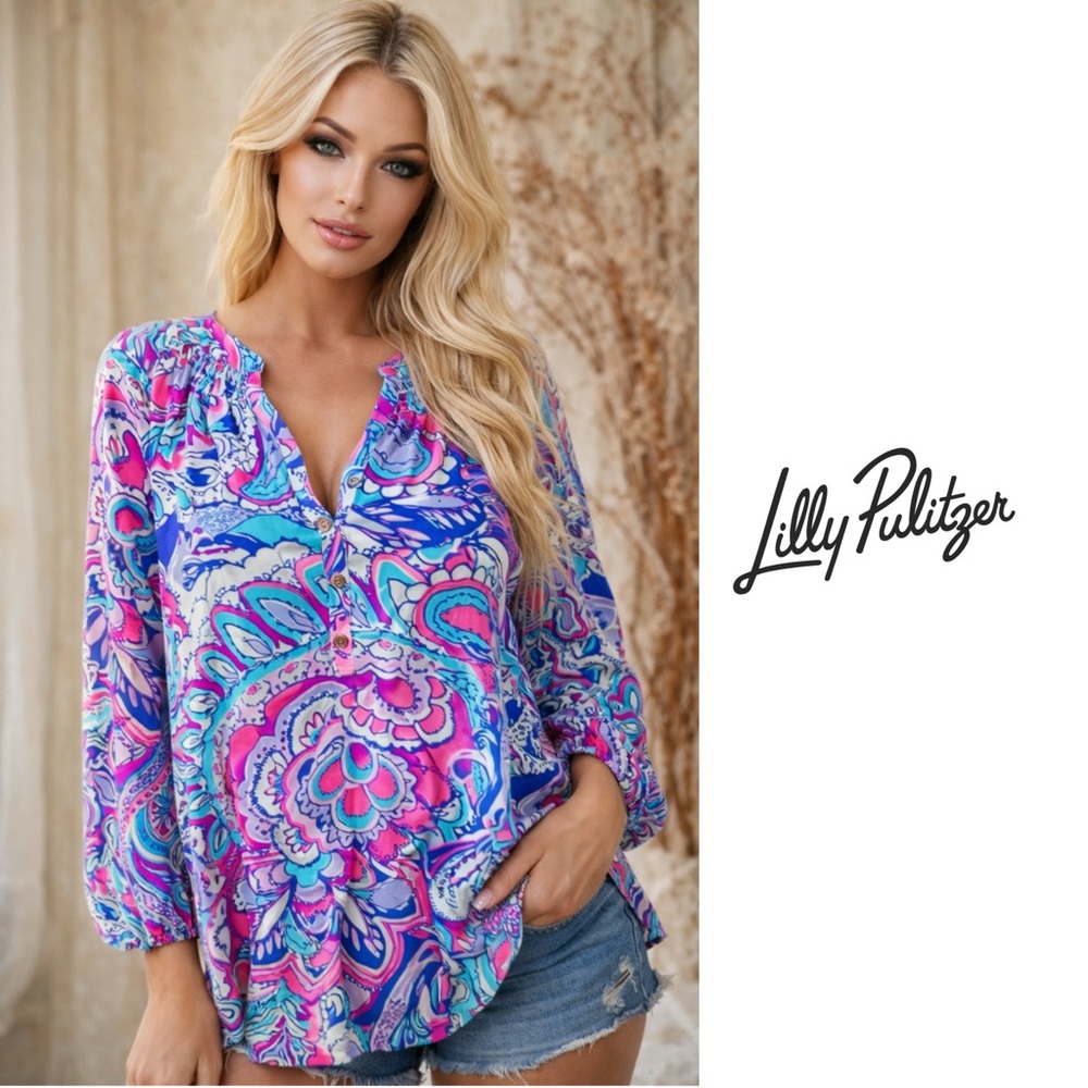NEW Lilly Pulitzer Mermaid Call Elsa in Pink Tropics blouse